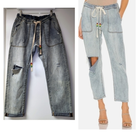 ONETEASPOON Shabbies Drawstring Boyfriend Denim Pants In Montana Wash S… - Picture 1 of 11